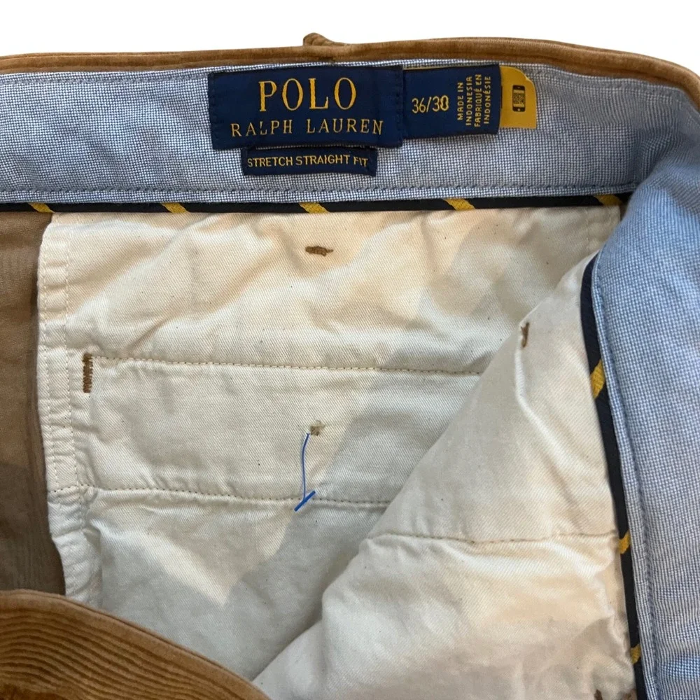 Polo Ralph Lauren Stretch Straight Fit Corduroy Pants Mens 36x30 Tan Brown